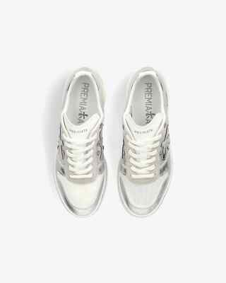 Premiata Women's Sneakers in Silver Leather and Mesh Inserts