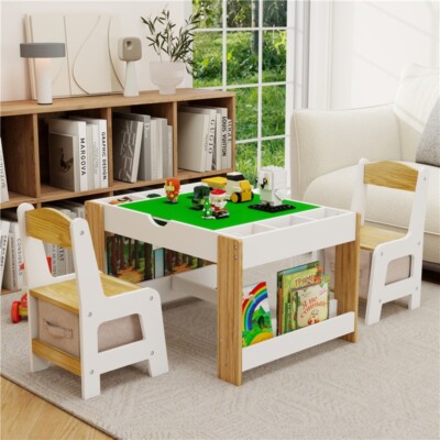 Kids in Play Table Chairs Set w/ Storage LEGO Compatible Building  Block