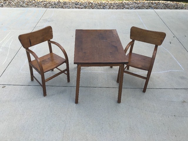 child's solid wood table and chairs