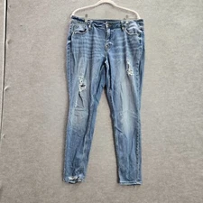 Vigoss Women Jeans 14 Blue Denim Skinny Thompson Tomboy Distressed 27 in Inseam
