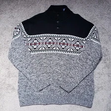 Chaps Men's Black Size XL Geometric Quarter-Button Cotton Pullover Sweater
