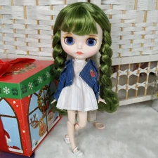 Blythe cute doll Dudu mouth Pine green Long hair from Factory Joint Body 12"