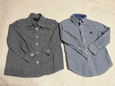 Lot 2 Chaps Boys Size 4 Shirts Blue Plaid Long Sleeve Button up