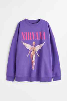 H&M NIRVANA OVERSIZED PRINT SWEATER JUMPER PURPLE ALL SIZES H&M NIRVANA OVERSIZED PRINT SWEATER JUMPER PURPLE ALL SIZES