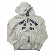 ABERCROMBIE KIDS BOYS FULL ZIP MUSCLE FIT WHITE SWEATSHIRT HOODIE Sz Small EUC