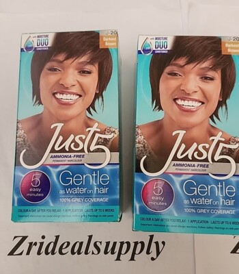 Just 5 Women's 5 Minute Permanent Hair Color J20 Darkest Brown PACK OF 2 NEW