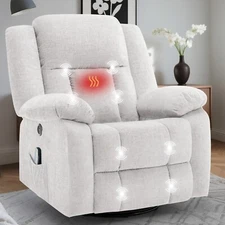 360° Swivel Rocker Recliner with Massage and Heating, With Side Pockets and USB