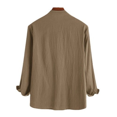 Men Linen Style long Sleeve Shirts Beach Casual Button Down Dress Shirts - Picture 18 of 30