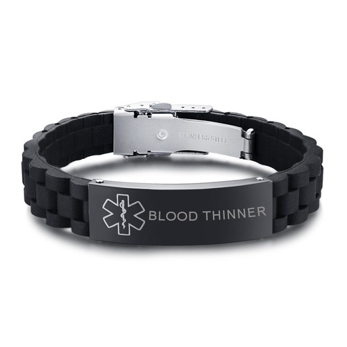 Alerta Médica ID Hombres Mujeres Pulsera Silicona Negra Personalizar Grabado - Imagen 13 de 15