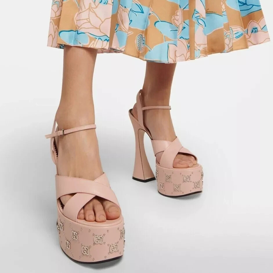 GUCCI ピンク スエード ハイヒール 約10cm Gucci Crystal Sandals Embellished Heels 40/9 Pink $1299 | eBay