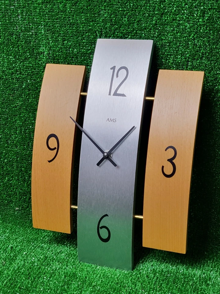 Reloj de pared AMS 3 paneles - Relojes de pared modernos - Holzuhren modernos. Madera y plata Foto 2 de 4