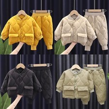 Baby Boys Children Winter Warm Coat Pants Clothes Set Kid Toddler Cotton Outfits
