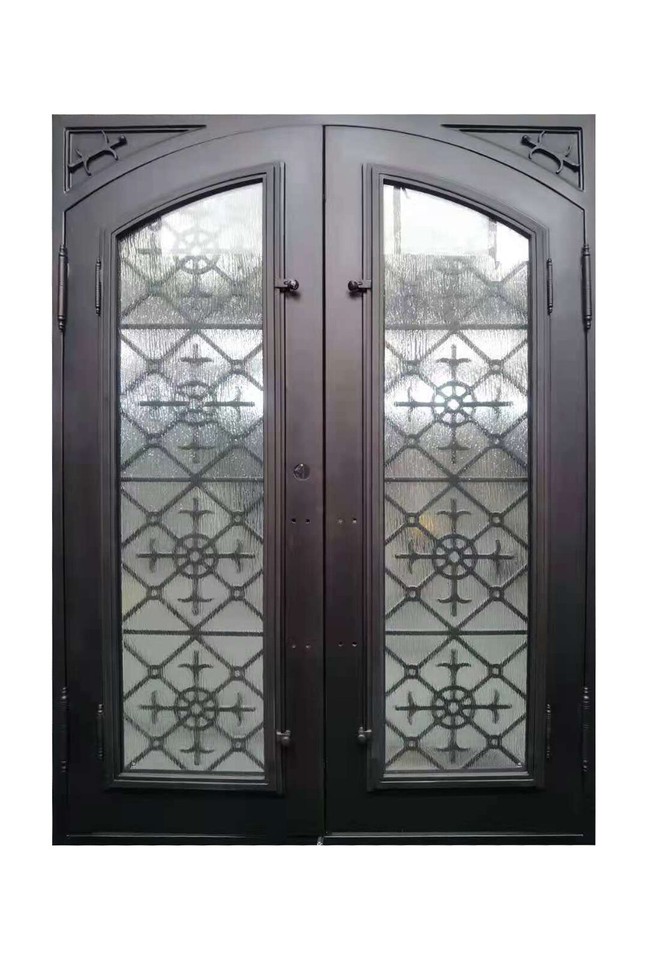 Clifton Double Front Entry Wrought Iron Door Rain Glass 72