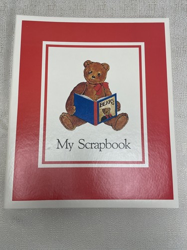 Vintage Reading Teddy Bear Hardcover Scrapbook C. R. Gibson Unused Red White - 第 1/8 張圖片