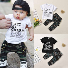 Newborn Baby Boys Clothes Letter Camo Tops Trousers Pants Tracksuit Outfits Set