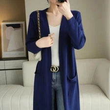 Womens Autumn Cashmere Cardigan Long Sweater with Pockets Loose Coat