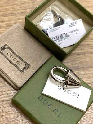 Anello Gucci Double Spike Stud grey finish metal New M 16 IT 56 EU