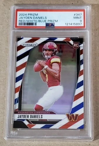 JAYDEN DANIELS 2024 PANINI PRIZM RED/WHITE/BLUE PRIZM #347 RC PSA 9 WASHINGTON🔥