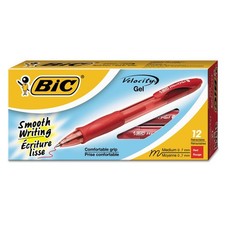 BIC Gelocity Original Red Gel Pens, Medium Point 0.7mm , 12-Count Pack, Retract
