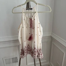 Doe & Rae Boho Cream Blush Pink Floral Embroidered Eyelet Cotton Blouse Small