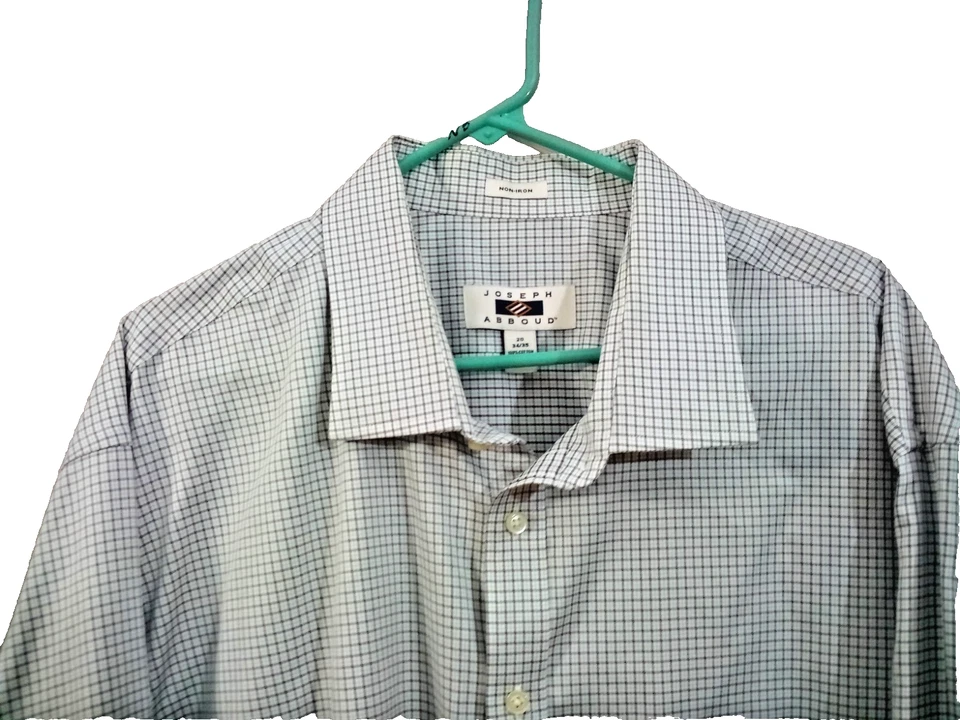 Camisa social masculina Joseph Abboud sem ferro branca/cinza algodão bolso tamanho 20 34/35 - Imagem 2 de 4