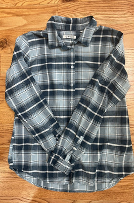 Orvis Womens Medium Button Up Flannel Plaid Shirt Green 100% Cotton
