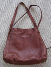 AMERICAN LEATHER CO. BROWN LEATHER PURSE HANDBAG 2 HANDLES SEVERAL COMPARTMENTS
