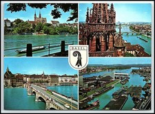 Basel Switzerland Multi-View River City Rhine Minster Vintage Postcard K036