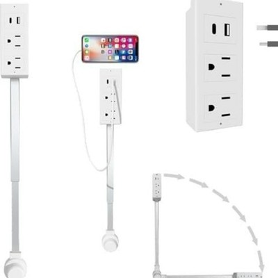 180° Outlet Extender with 17.5''-27.5'' Adjustable Extension Cord | 2 AC Outlets