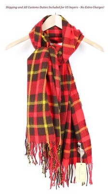 SCOTCH SHRUNK MEN OS Red Yellow Check Scarf with Tassel Fringe