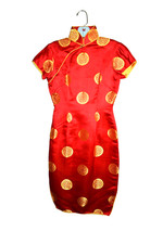 Vtg Red Gold Silk Embroidery Dress Chinese Mandarin Longevity Custom Petite READ
