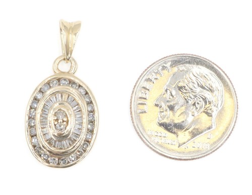 10KT Yellow Gold 0.60 ctw Round and Baguette Diamond Double Halo Oval Pendant - Picture 12 of 17
