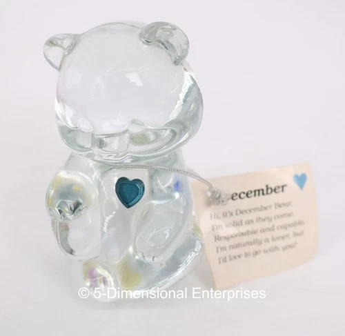 Fenton December Birthstone Bear with Blue Heart Clear Glass Figurine USA