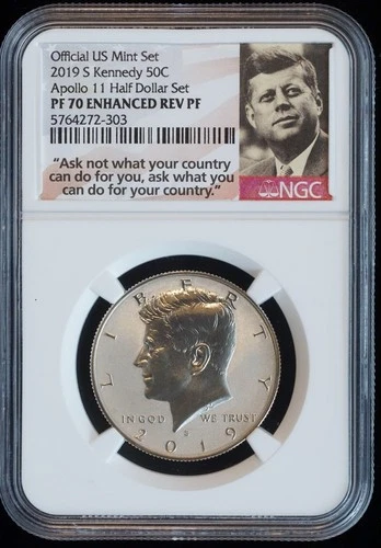 2019 S Kennedy 50C Apollo Half Dollar Reverse Proof NGC PF 70 ENHANCED REV PF
