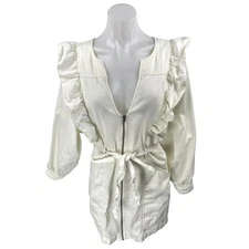 Free People Imogene Cream Mini Dress Long Sleeve Ruffle Zip Mini Sheath Dress S