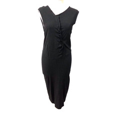 Piazza Sempione Midi Dress Womens 42 6 Black Ruffle Sleeveless LBD Stretch