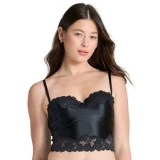 Auden Women's Black Satin Lace Trim Satin Longline Bustier Size S