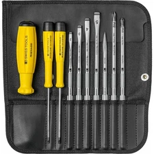PB Swiss PB 8215.ESD Screwdriver Set Slotted/Phillips in Roll-Up Case, 10-Pieces
