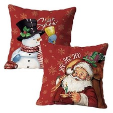 Red Christmas Santa Snowman Pillow Covers 18x18, Vintage Christmas Color-19