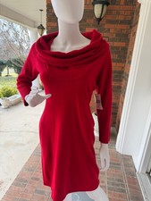 CONNECTED APPAREL SIZE SMALL Red Cowl Neck Sweater Dress Long Sleeve NWT