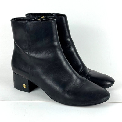 Lauren Ralph Lauren Women's 10B Welford Black Leather Bootie Boots Heels Classic