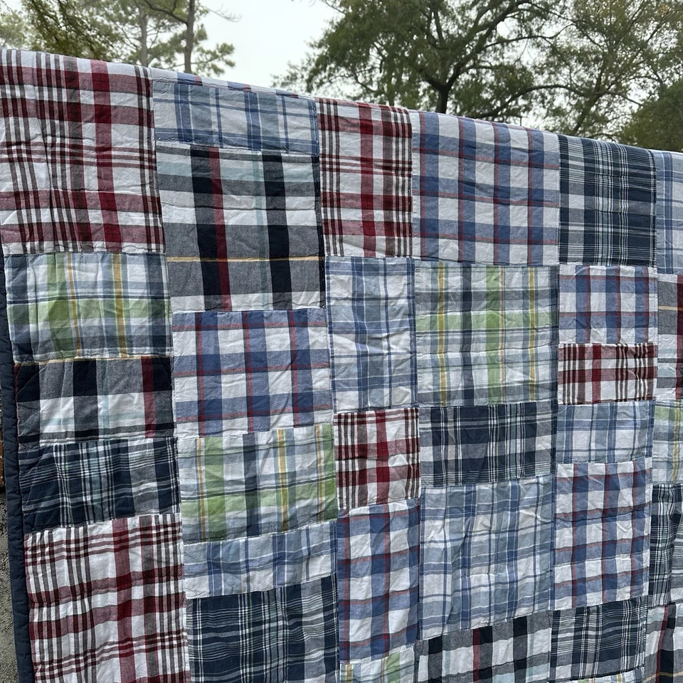 Edredón Pottery Barn Kids Completo/Queen Patchwork Madrás Algodón a Cuadros 85x89 Foto 2 de 4