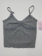 Wild Fable Tiny Tank Lace Trim Summer Adjustable Top Heather Gray XS New