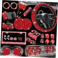  27 PCs Red Bling Car Accessories Set for Women, Steering Wheel Red Diamond