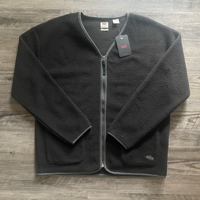 Levi s Eclipse Sherpa Full Zip Jacket Oversized Relaxed Fit Black Unisex Small