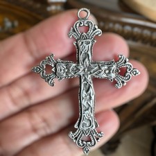 Vintage Artisan Pendant 2 Inch Christian Cross Celtic Floral 925 Sterling 5.9g