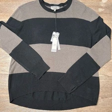 Michael Stars Cashmere Black & Fatigue Stripe Sweater long sleeve Size Medium