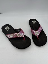 Yellow Box Sandals Womens Size 7.5 Chiles Sequin Pink Bla Thong Slide Flip Flop