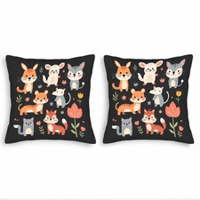 Set of 2 18x18in Throw Pillow Covers - Whimsical Cartoon Animals Design