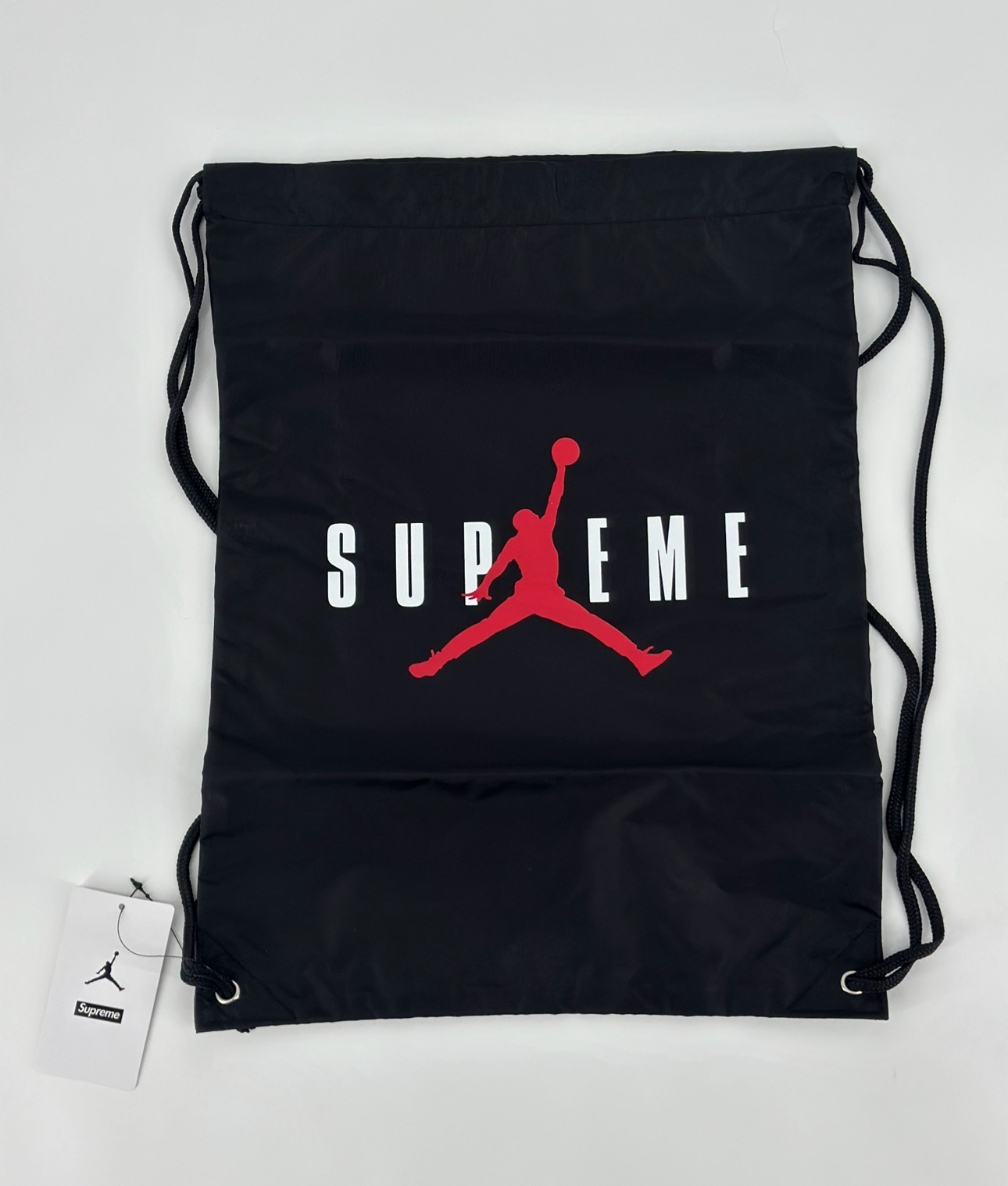 Supreme x Jordan Drawstring Bag Black Center Logo Jumpman Designer FW24 Retro